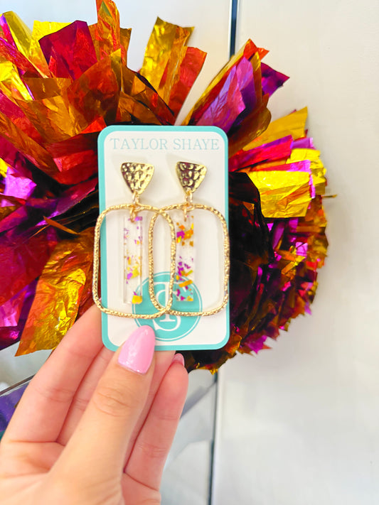 Purple and Gold Glitter Stick Hoop Earrings