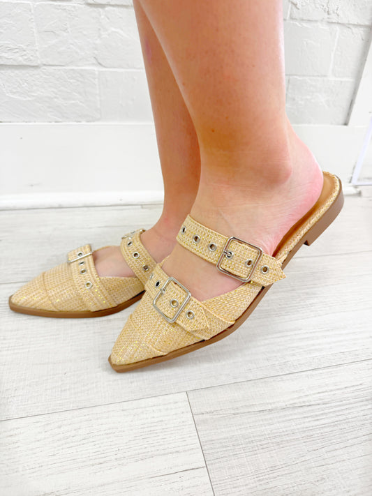 Buckled Pointed Toe Mules