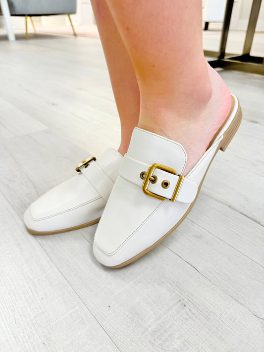 Faux Leather Buckle Mule