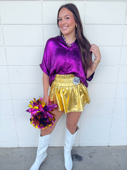 Shimmer Metallic Button Down Top