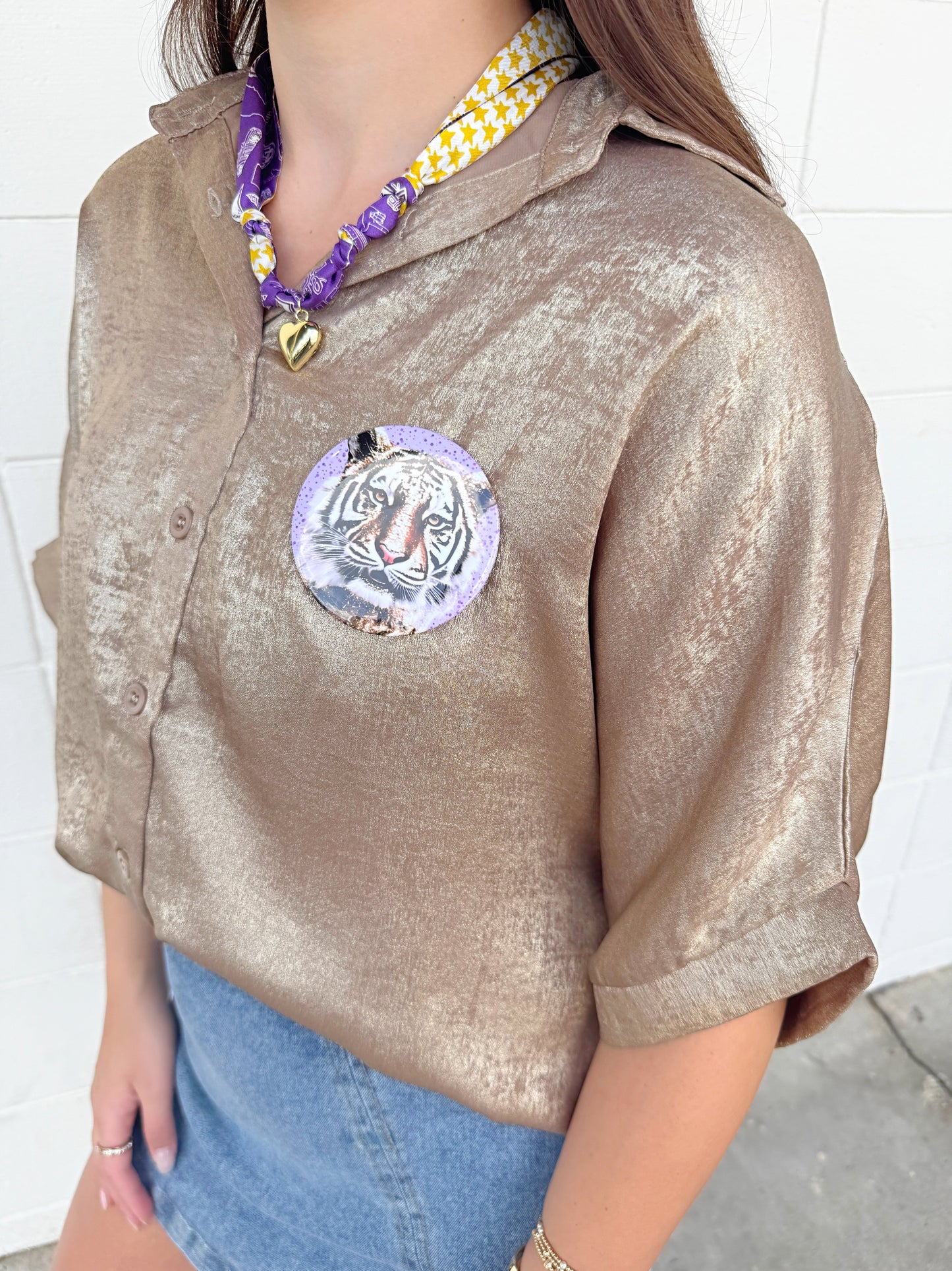 Shimmer Metallic Button Down Top
