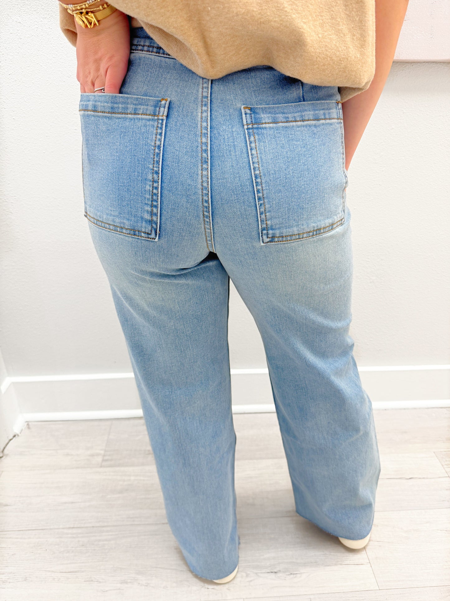 Straight Wide Leg Denim Pants