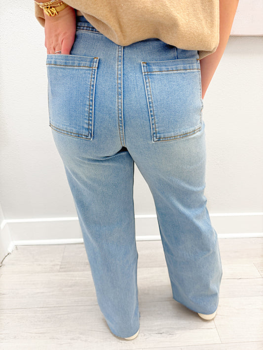 Straight Wide Leg Denim Pants