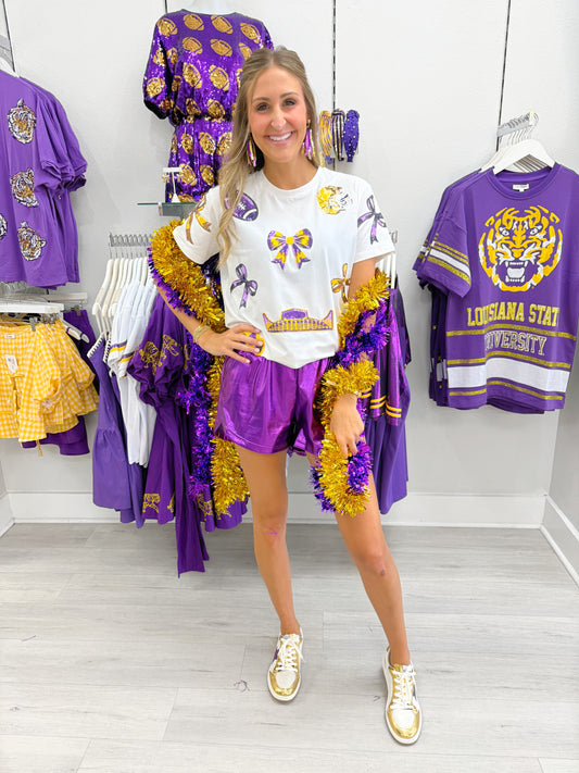 Sequin Bow Gameday  Top