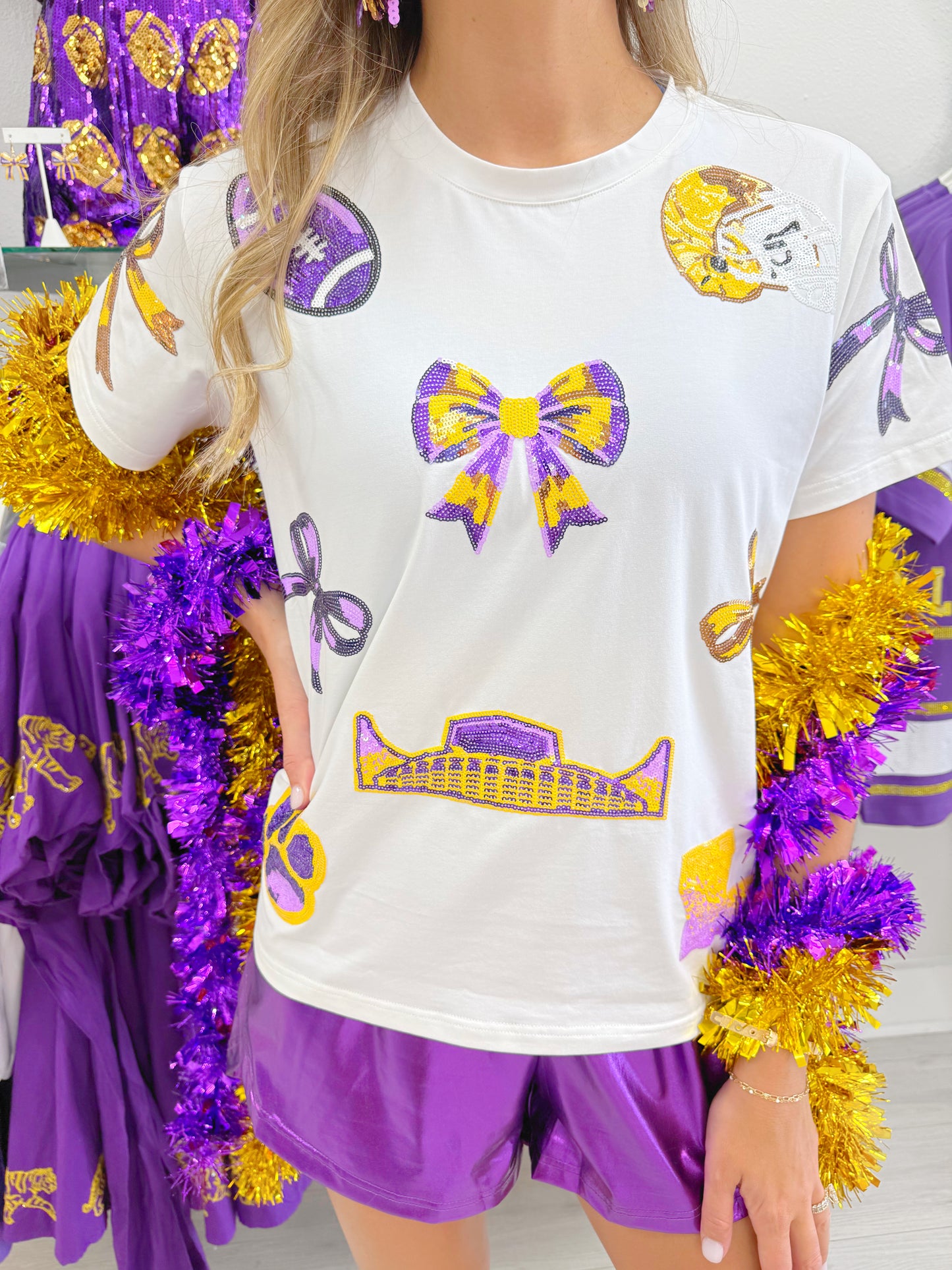 Sequin Bow Gameday  Top