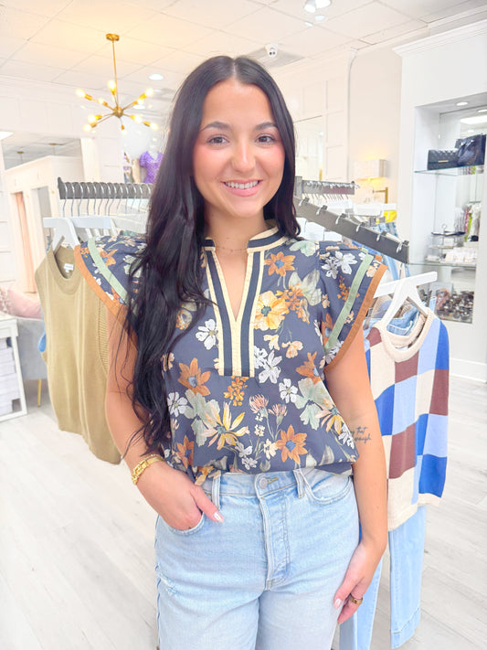 Floral Tiered Ruffle Sleeve Top