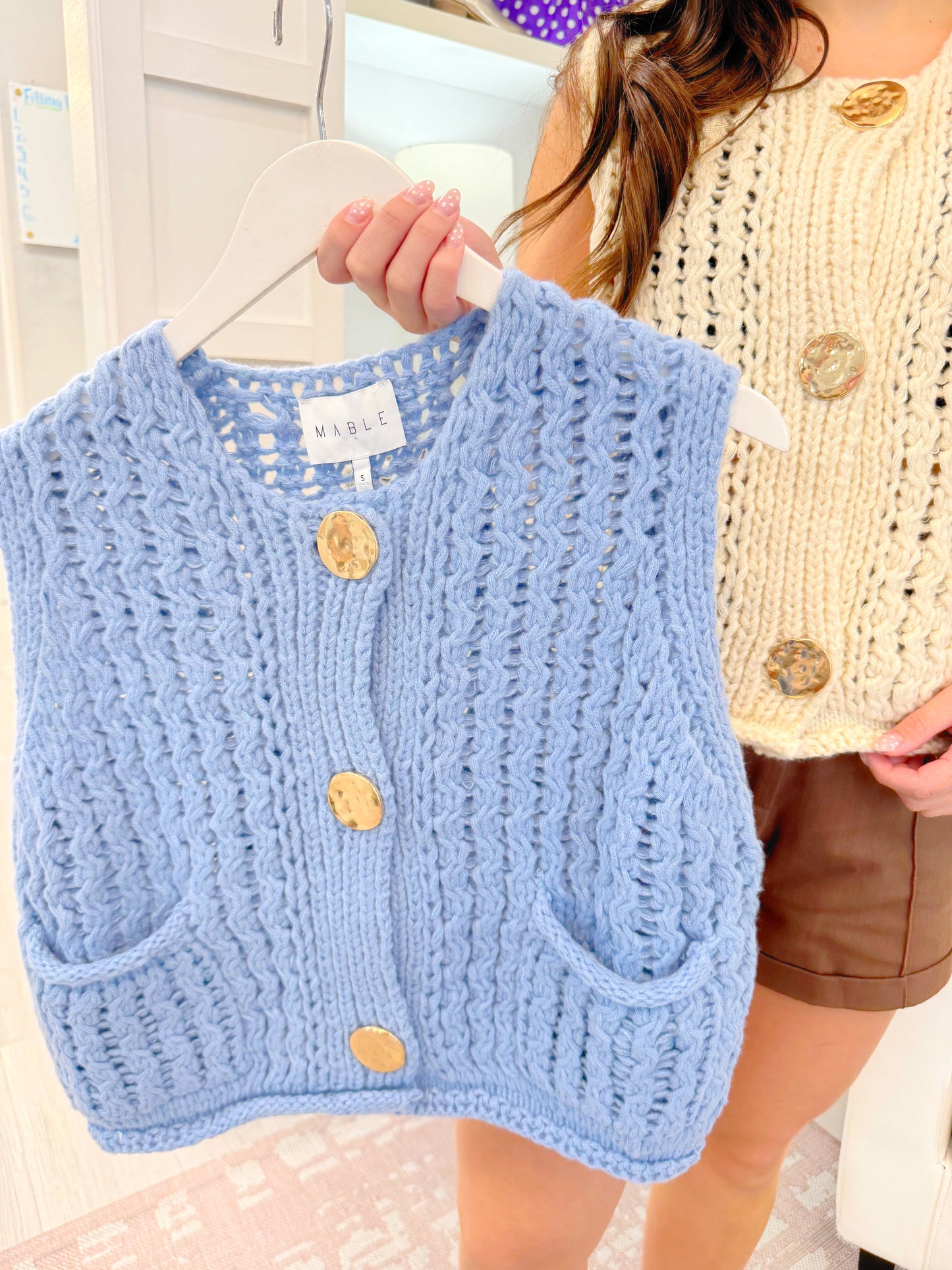 Chunky Knit Gold Button Vest