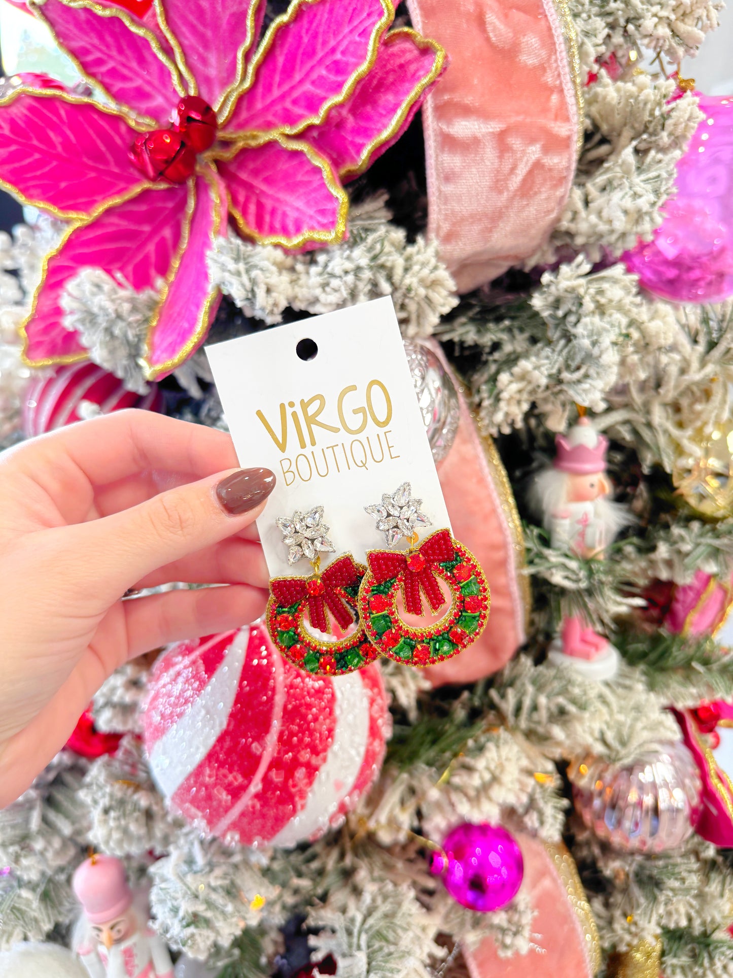 Beaded Wreath with Bow Earring