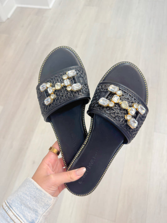 Jeweled Raffia Sandal