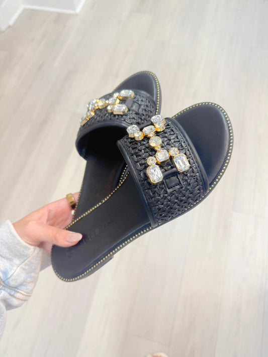 Jeweled Raffia Sandal