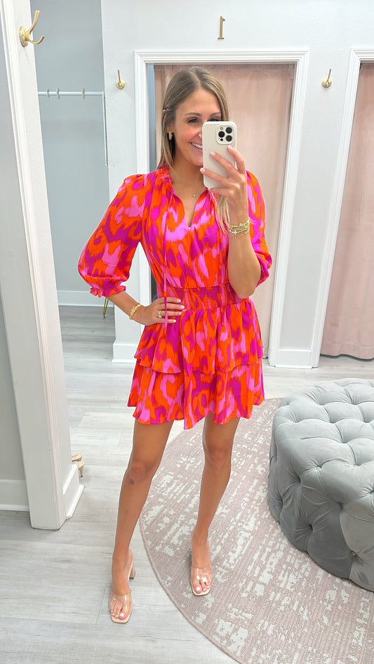 Abstract Smocked Tiered Dress