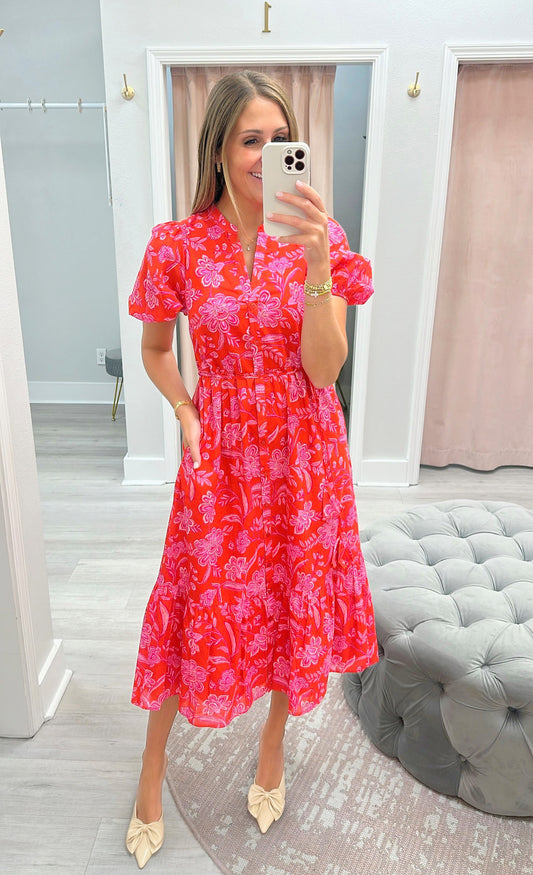 Floral Button Down Midi Dress
