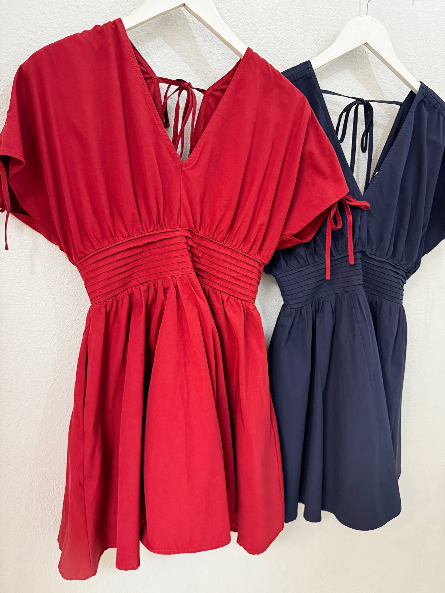 Double V-Neck Drop Shoulder Dress