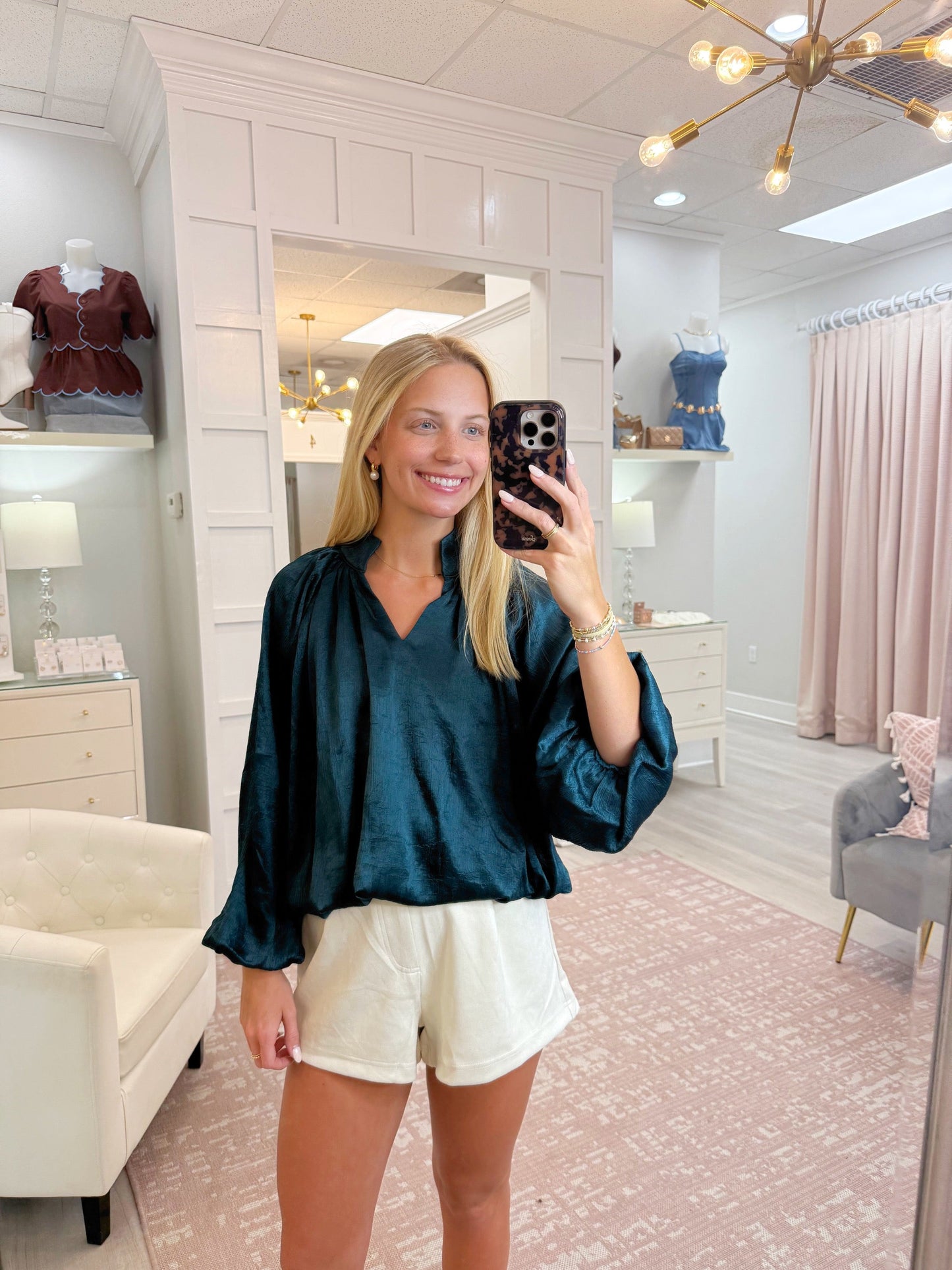 Balloon Sleeve V-Neck Top