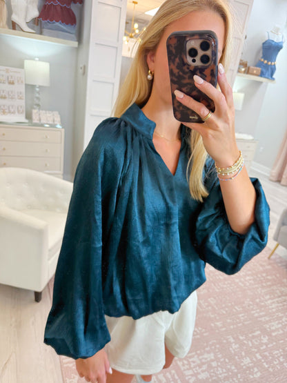 Balloon Sleeve V-Neck Top