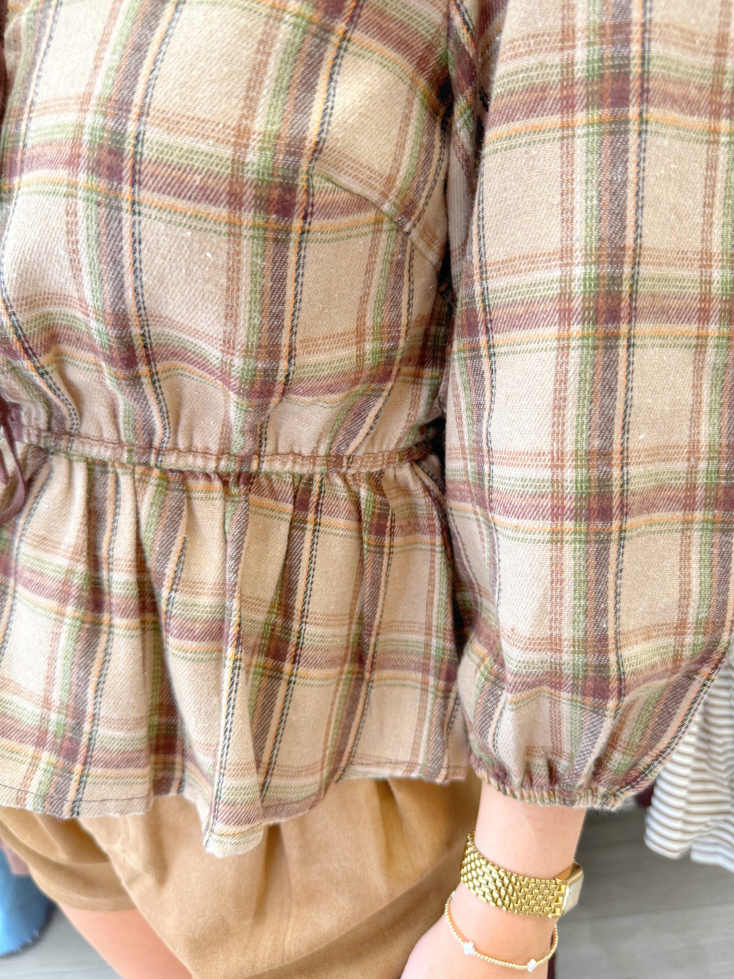 Plaid 3/4 Sleeve Top