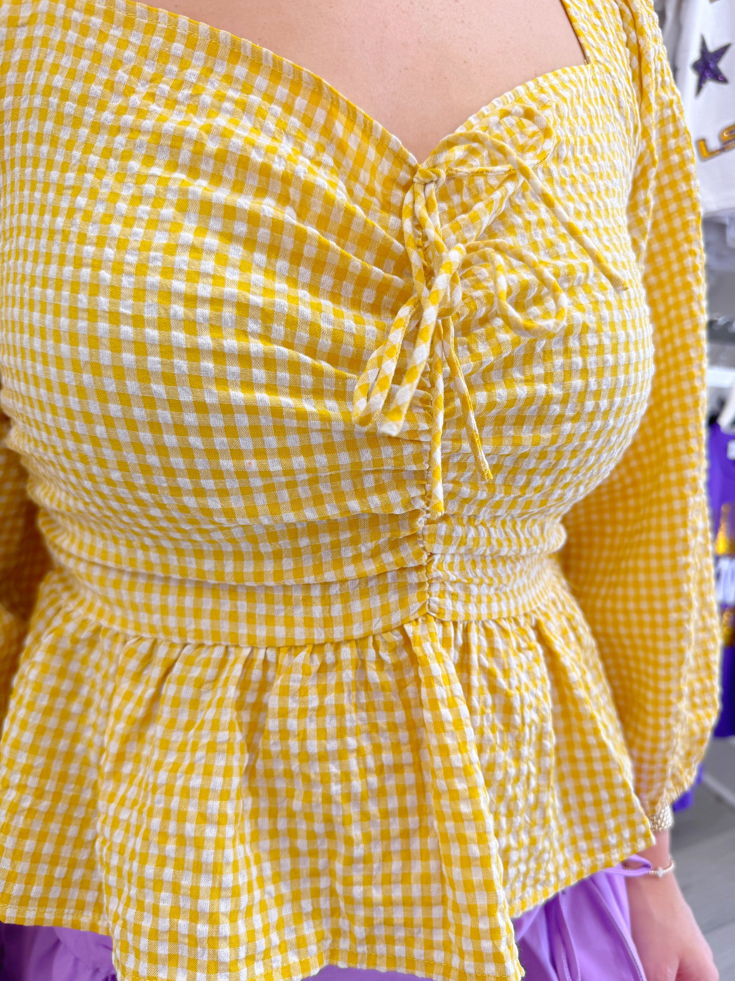 Gingham Ruched Peplum Top