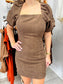 Corduroy Square Neck Puff Sleeve Dress
