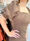 Corduroy Square Neck Puff Sleeve Dress