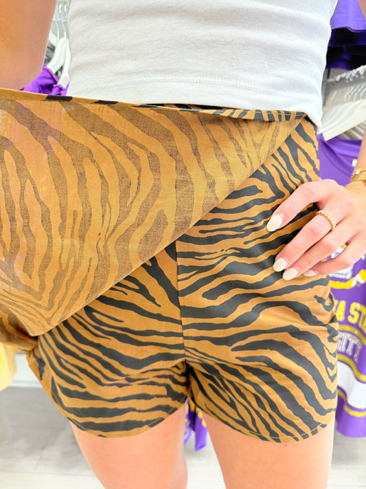 Tiger Print Asymmetric Skort