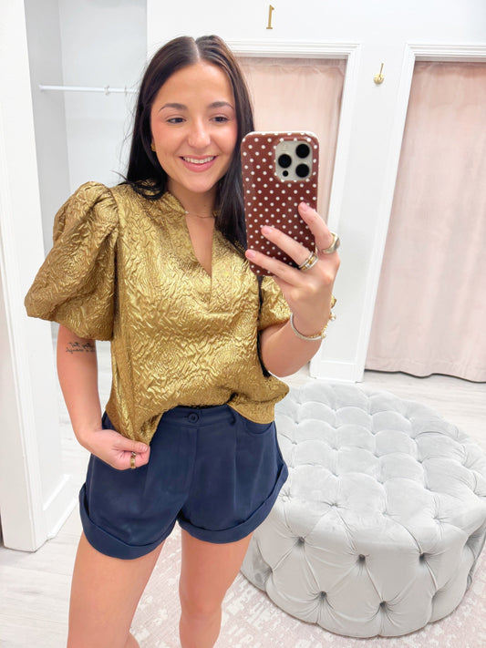 V Neck Puff Sleeve Top