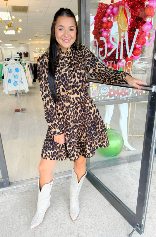 Leopard Fitted Waist Mini Dress