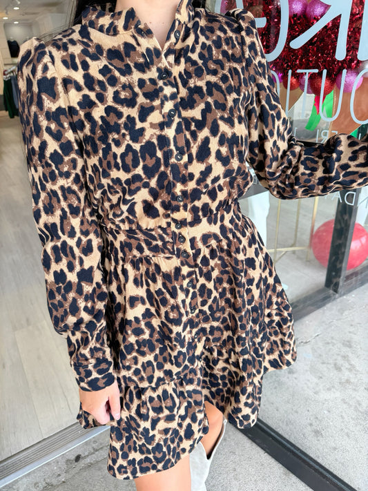 Leopard Fitted Waist Mini Dress