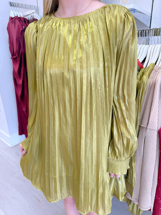 Pleated Relaxed Mini Dress