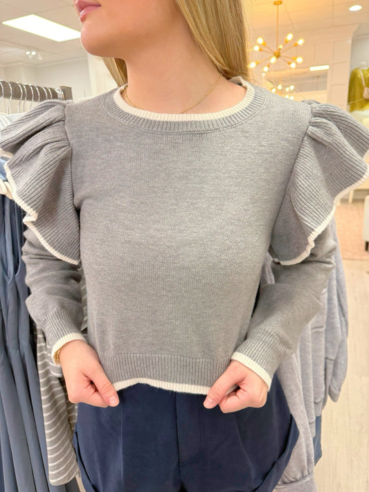 Round Neck Ruffle Sweater