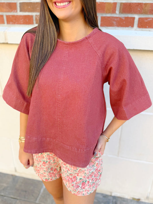 Short Sleeve Tie Back Denim Top