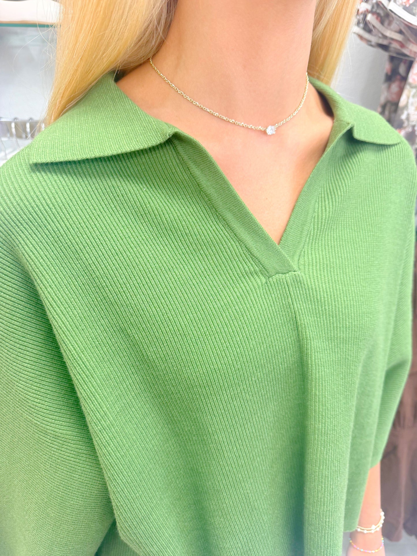 Oversized Sleeve V Neck Knit Top