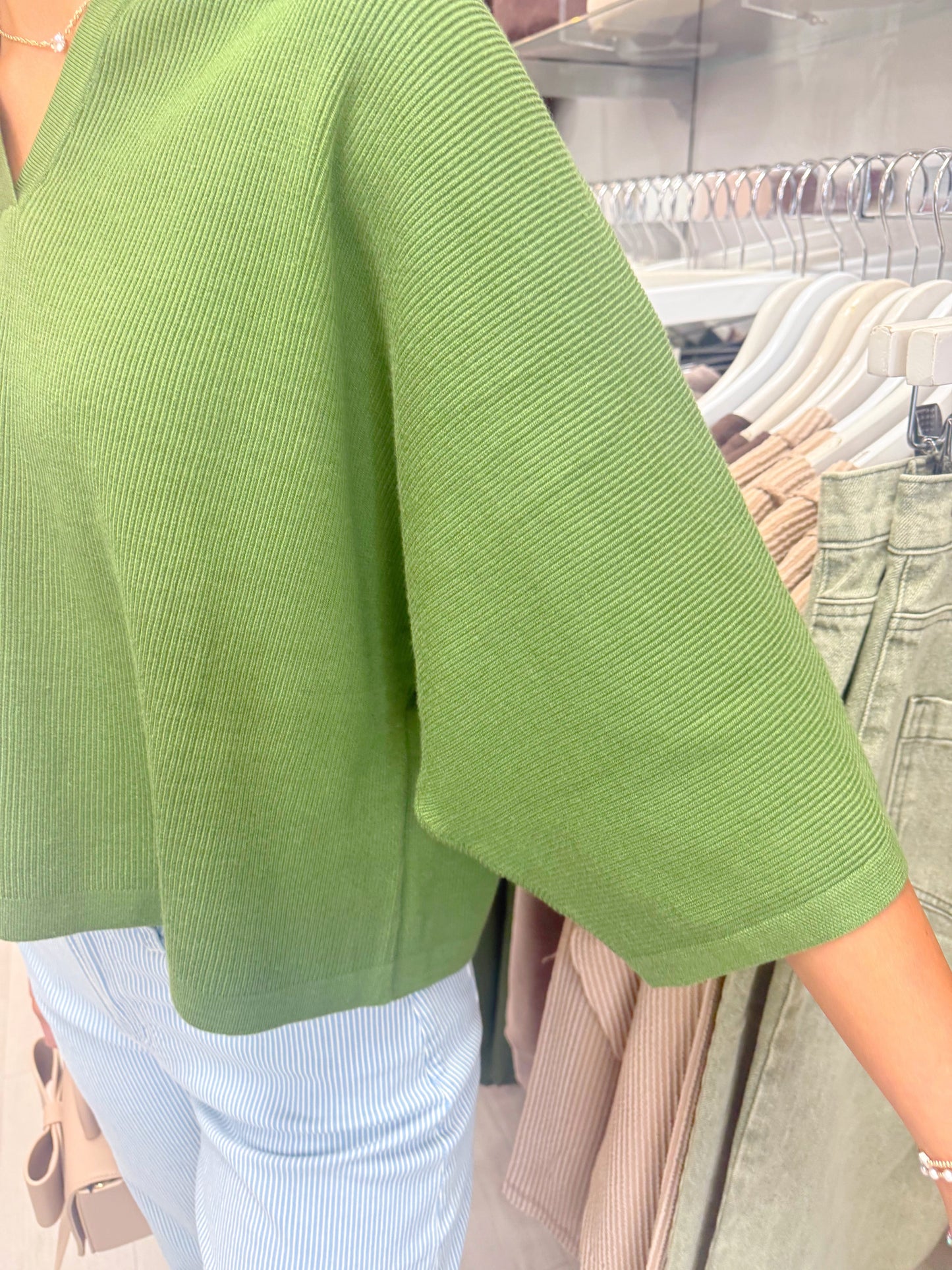 Oversized Sleeve V Neck Knit Top