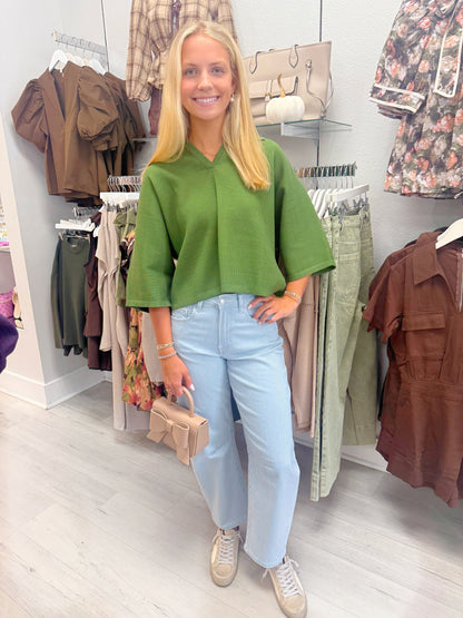 Oversized Sleeve V Neck Knit Top