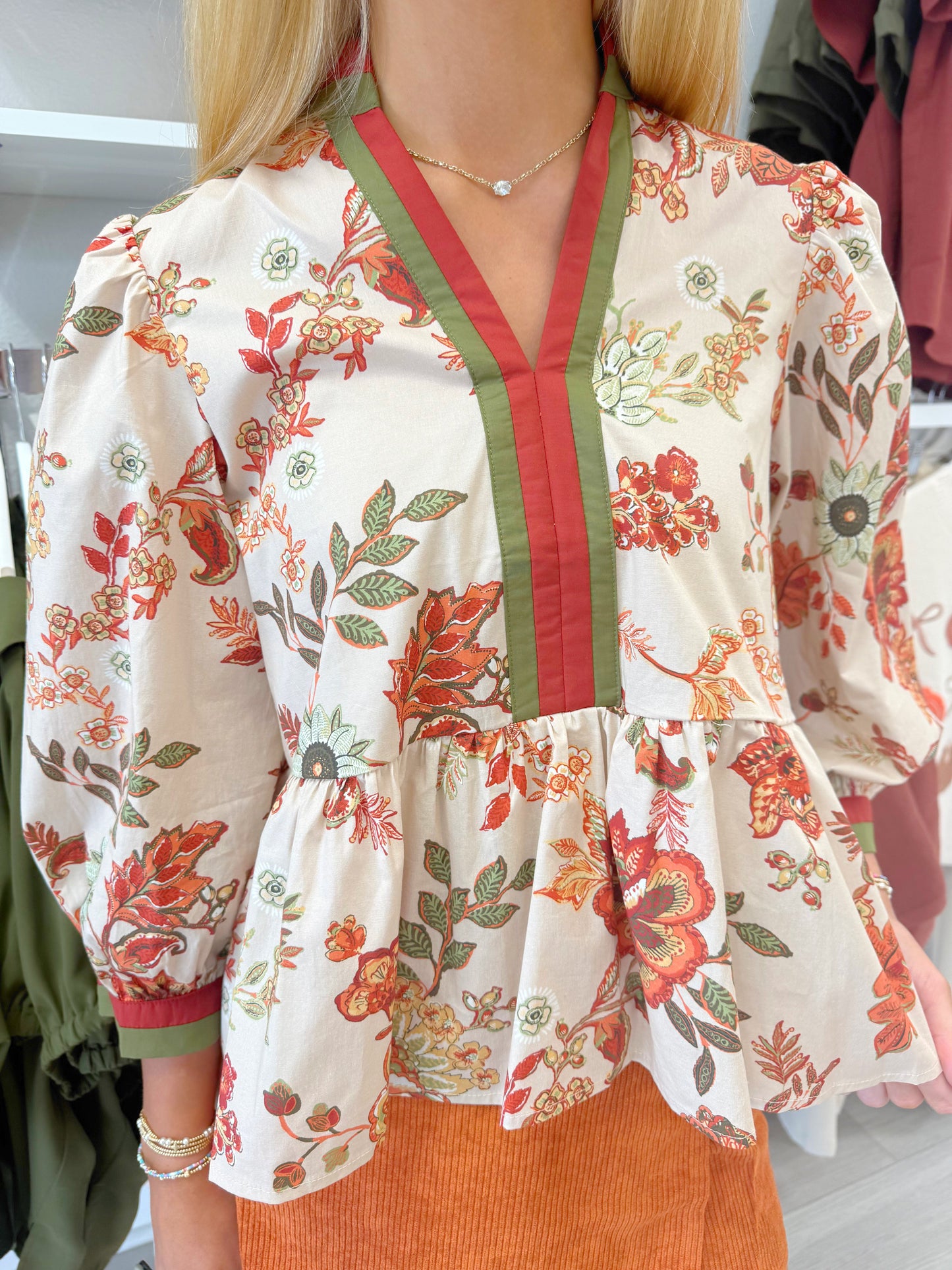 Botanical Print 3/4 Sleeve Top