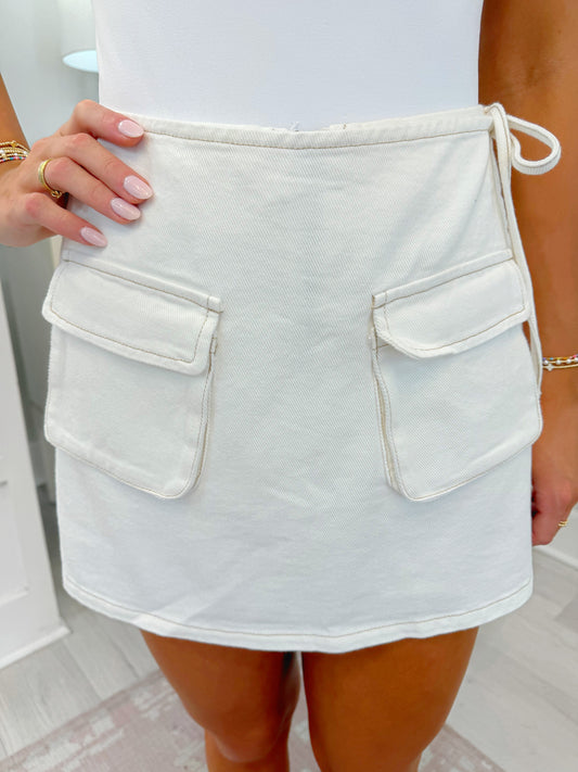 Denim Wrap Skort With Pockets