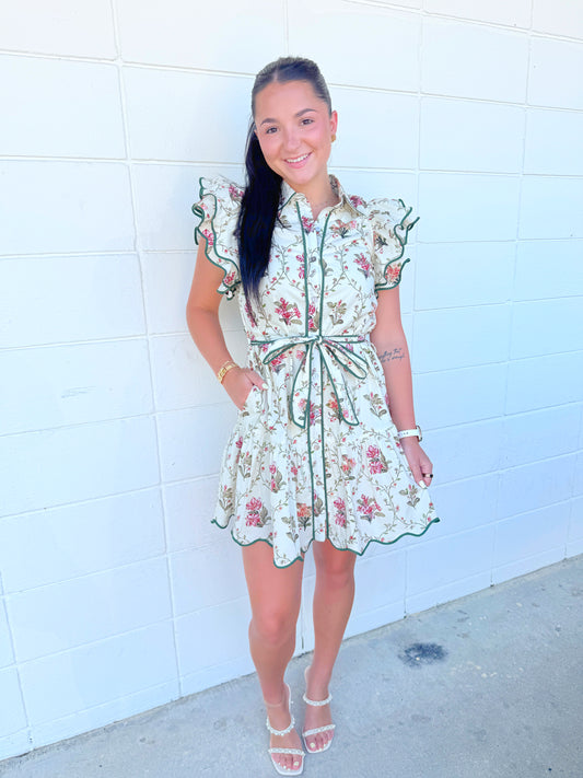 Floral Flutter Sleeve Dress