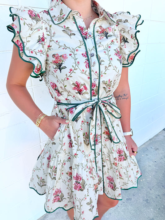 Floral Flutter Sleeve Dress