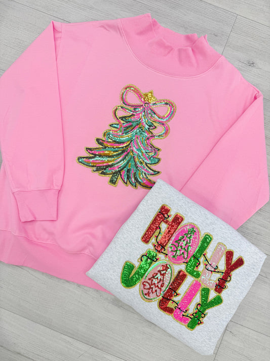 Sequin Patched Mock Necks