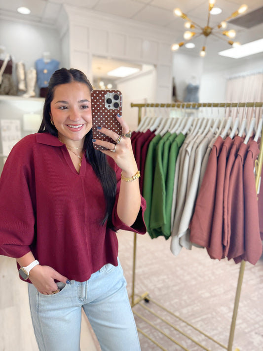 Oversized Sleeve V Neck Knit Top