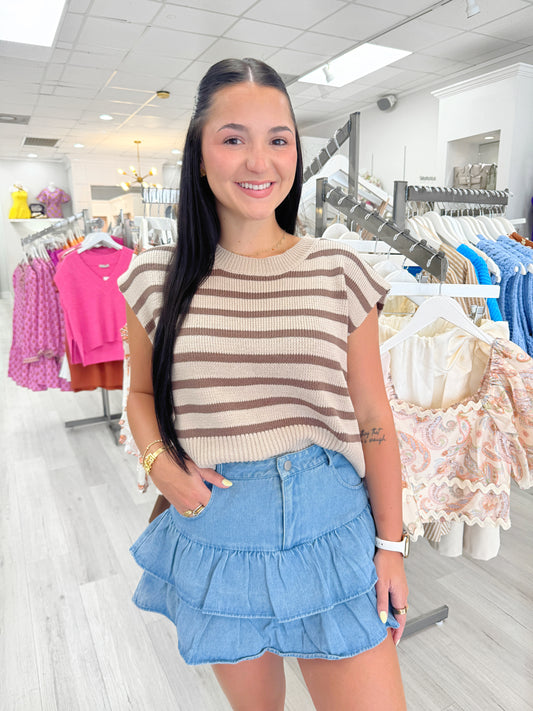 Striped Cap Sleeve Sweater Top