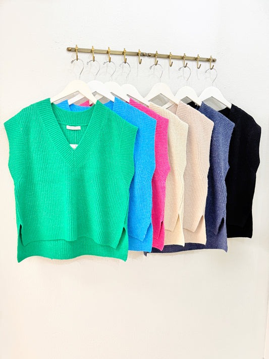 V-Neck Side Slit Sweater Vest