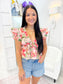 Floral Print V Neck Ruffle Top