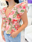 Floral Print V Neck Ruffle Top