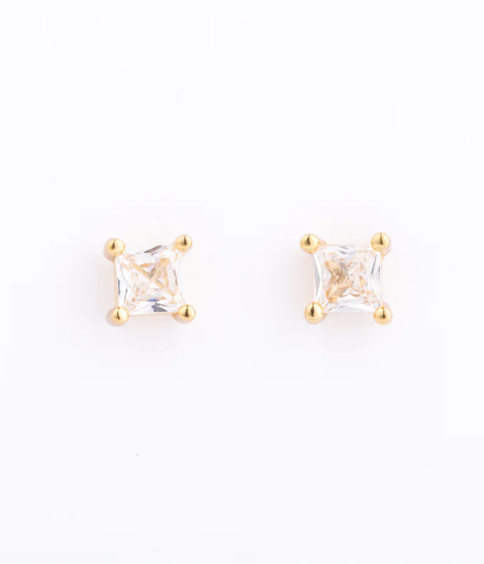 Gold earrings, gold stud earrings, rhinestone earrings