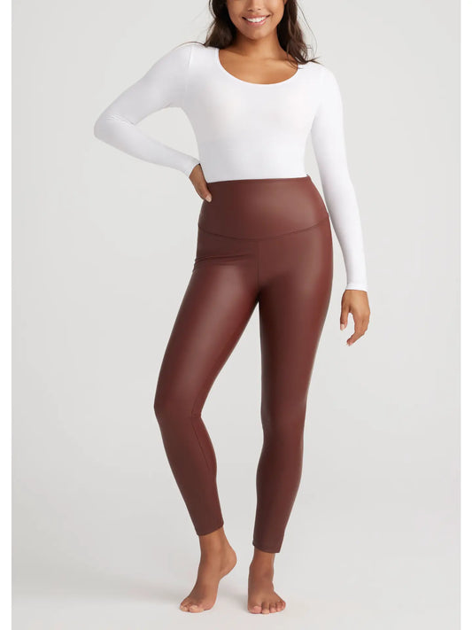 Faux Leather Leggings, Faux Leather Shaping Leggings, Brown Leggings, Ankle Length Leggings, Brown Ankle Length Leggings, Faux Ankle Length Leggings, Leggings, Tummy Control Leggings, Thick Waist Band Leggings, Fall Leggings, Fall Bottoms