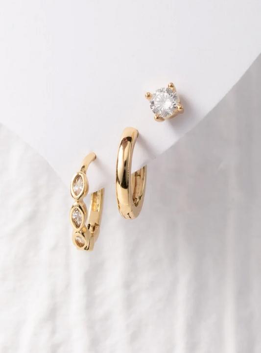 gold earrings set, gold hoop earrings, stoned hoop earrings triple hoop earring set, girly earring sets