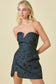 strapless dress, dinner dress, black dress, jacquard dress, cocktail dress