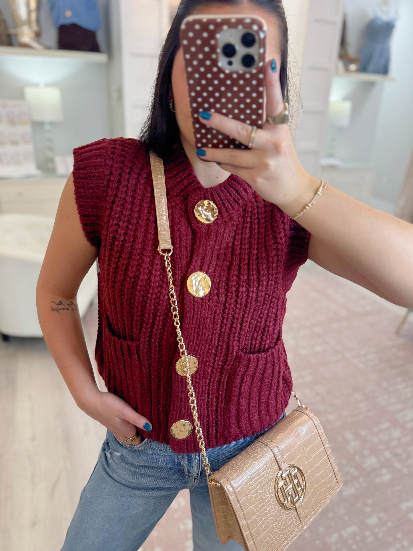 women's top, boutique tops, sleeveless tops, knitted tops, vest, layering piece, comfy knit vest, sleeveless knit vest, women's knitted vest, fall top, fall vest