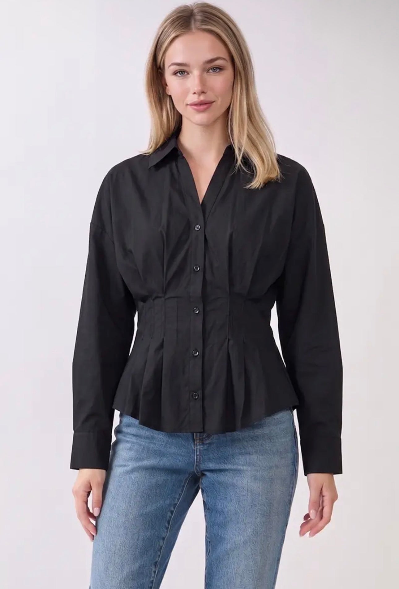Pleated Button Down Top