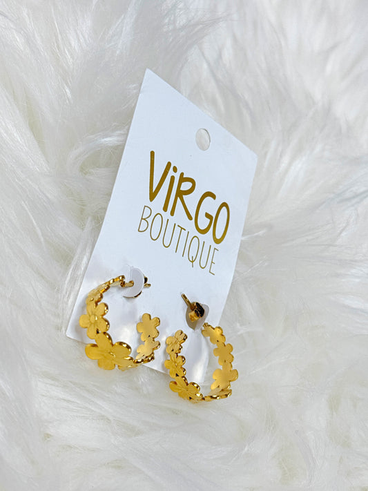 flower earrings, gold earrings, gold flower earrings